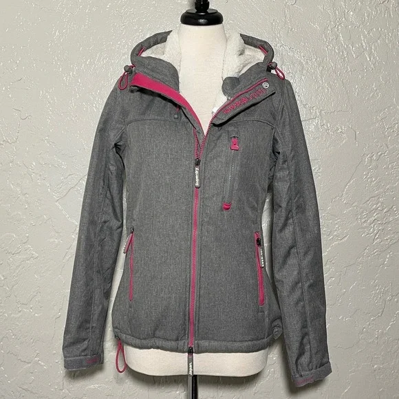 Superdry S Hooded Winter Windtreker Gray Pink Jacket - Picture 4 of 13